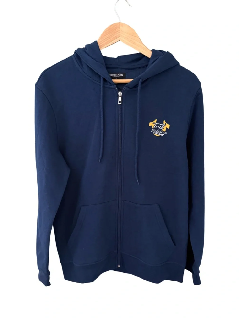 True Religion TR Script Oval Graphic Buddha Zip Hoodie NWT Size M